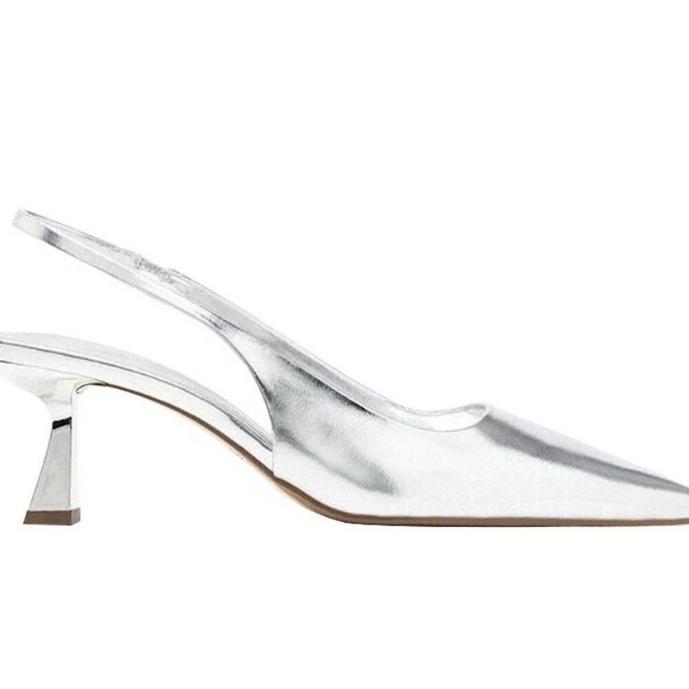 Zara Silver Slingback Kitten Heels